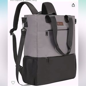 New! Gray & Black Laptop Backpack Tote Travel Bag NWOT
